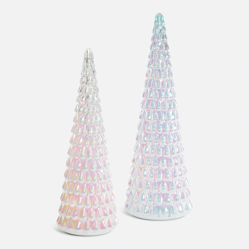 Lit Iridescent Glass Tree, Set of 2 Assorted