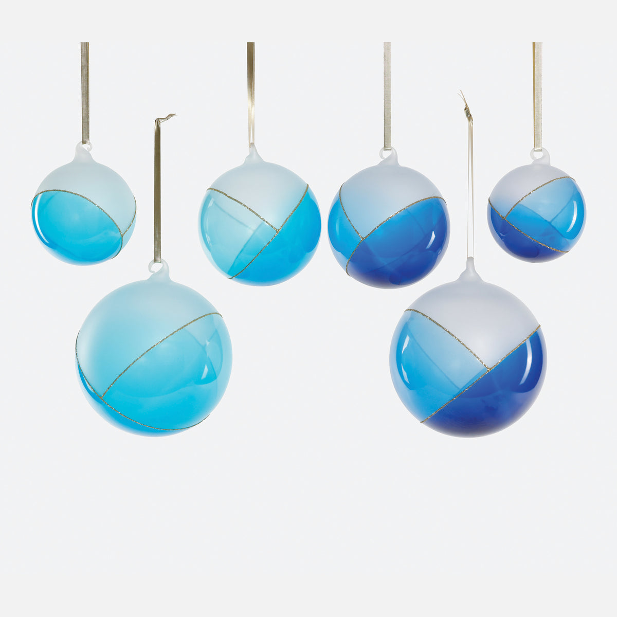 Ball Glass Ornament, Set of 6 Assorted - Blue