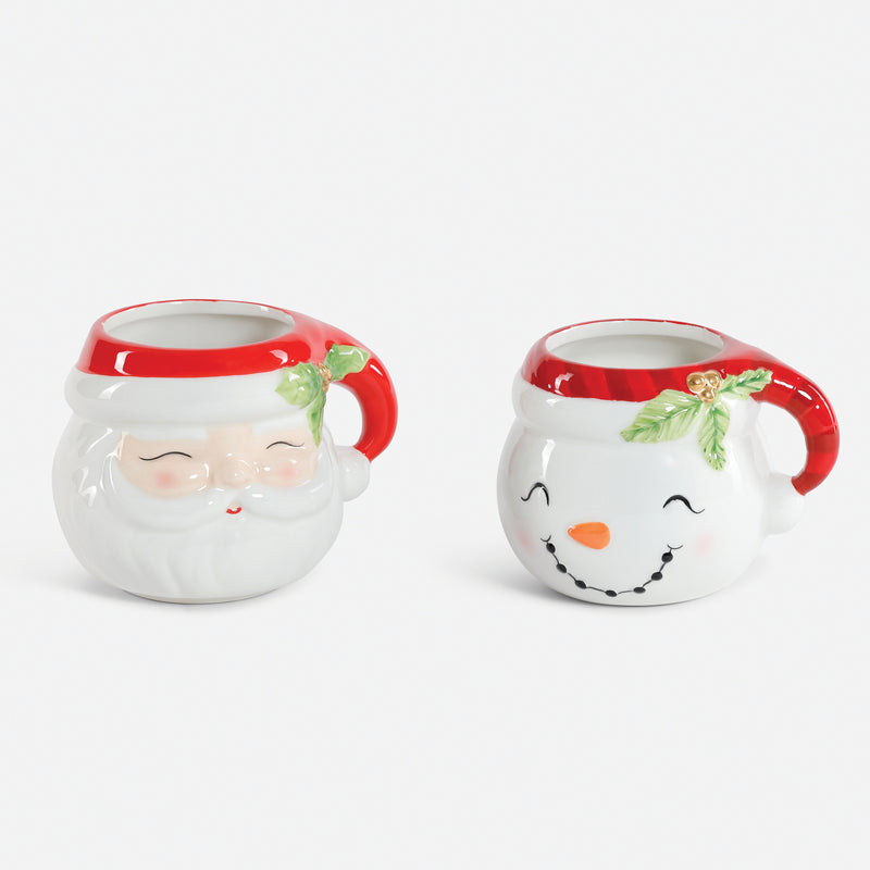 Santa and Snowman Ceramic Mug, Set of 2 Assorted