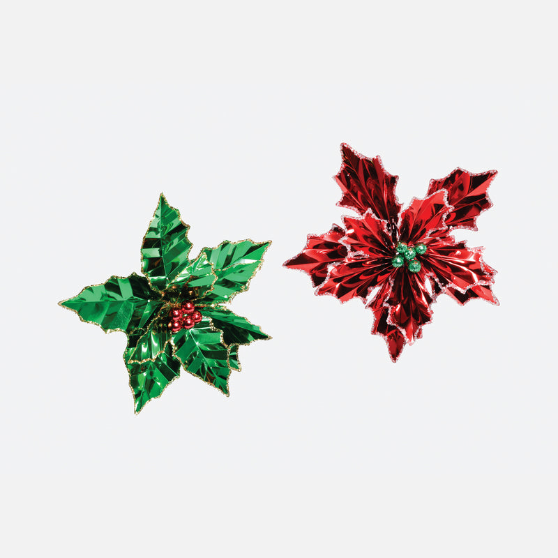Poinsettia Clip-On Foil Paper Ornament, Set of 2 Assorted