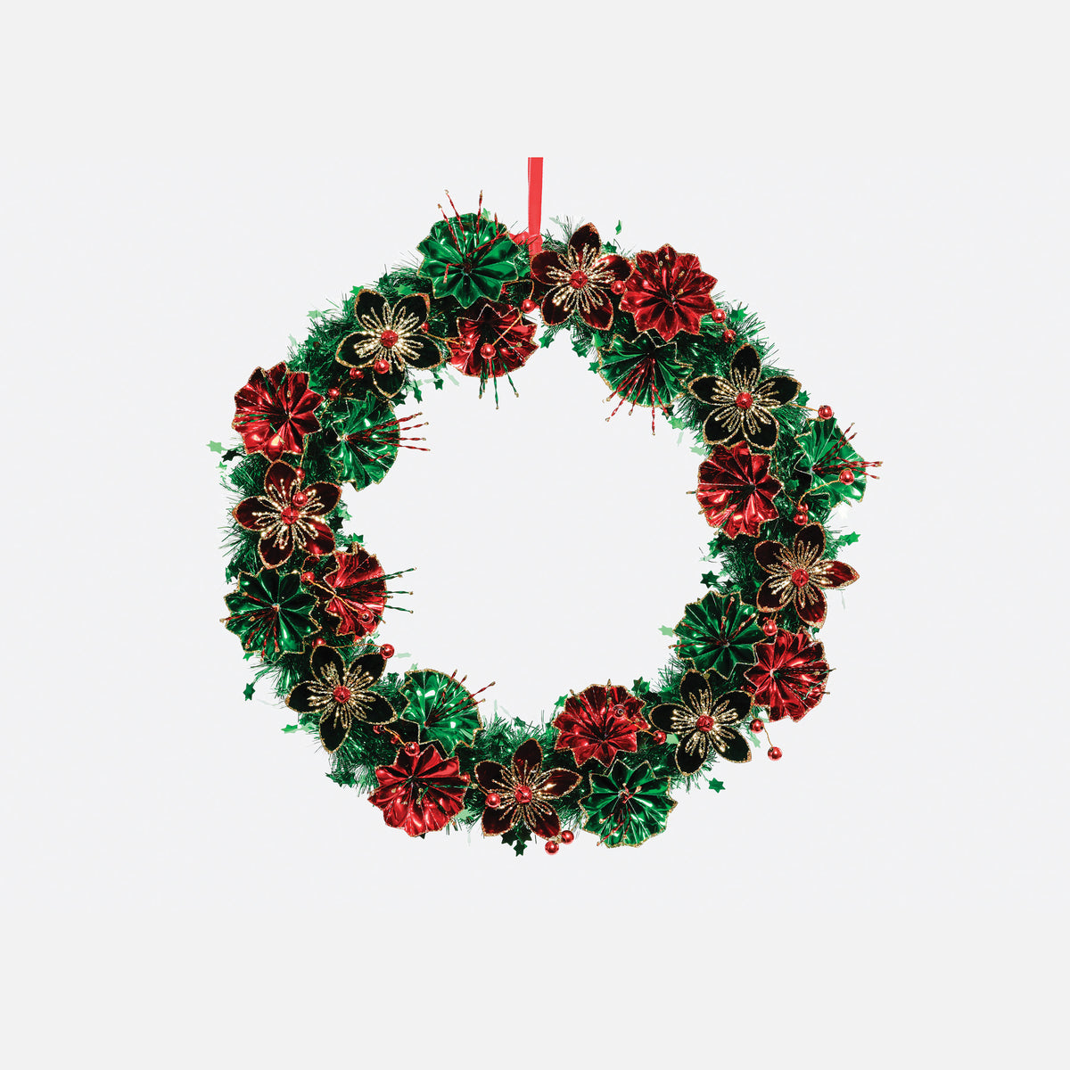 Floral Foil Paper Wreath - Red