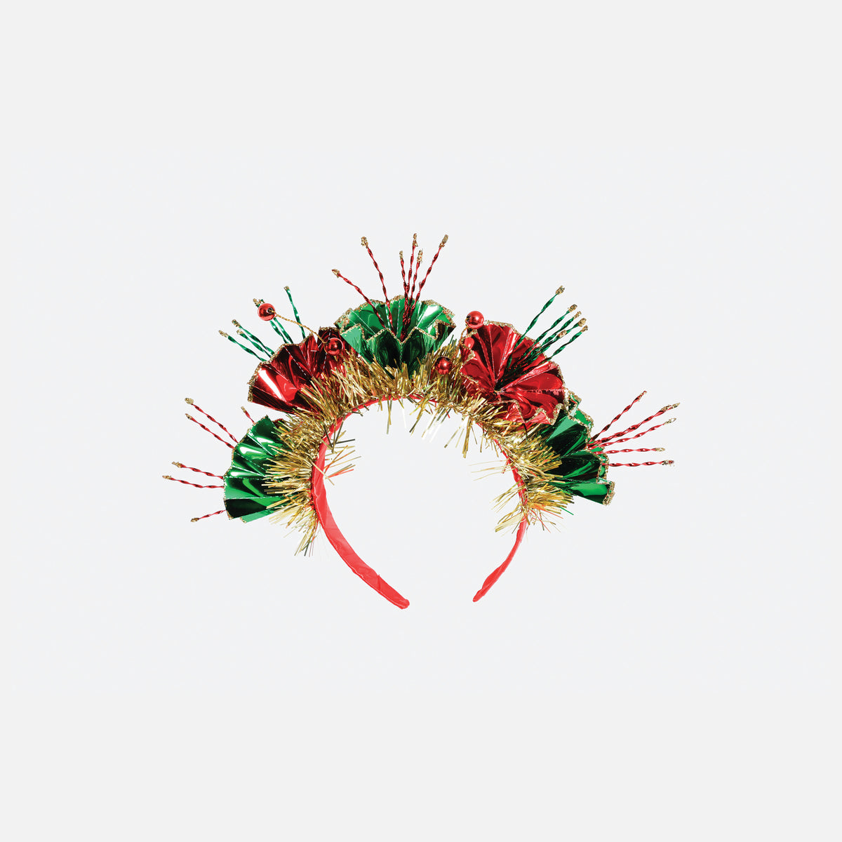 Floral Foil Paper Headband - Red, Green and Gold