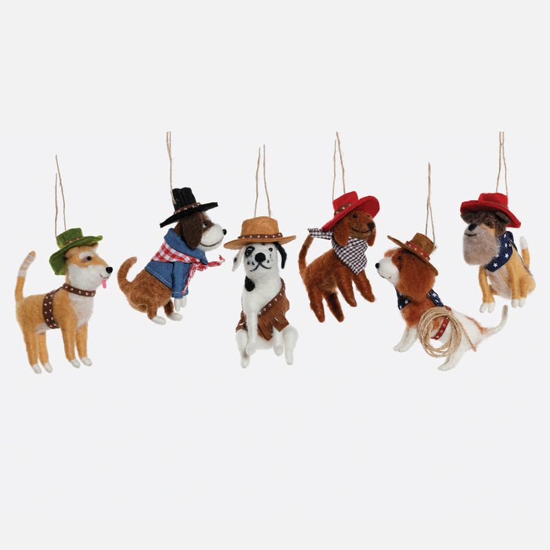 Western Dog Wool Ornament, Set of 6 Assorted