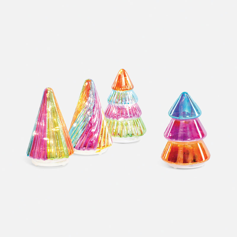 Lit Colorful Glitter Glass Tree, Set of 4 Assorted