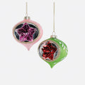 Reflector Finial Ball Glass Ornament, Set of 2 Assorted - Pink & Green
