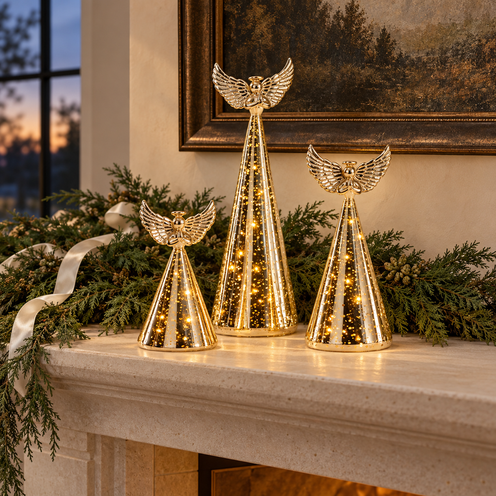 Lighted Glass Angel, Set of 3 Assorted