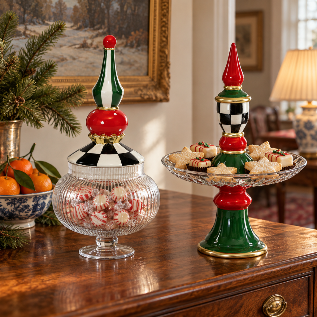 Finial Ceramic Candy Jar with Glass Bowl
