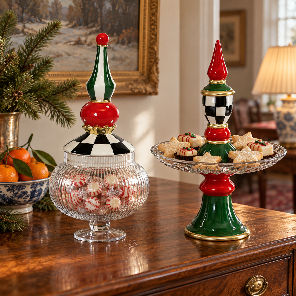 Finial Ceramic Candy Jar with Glass Bowl