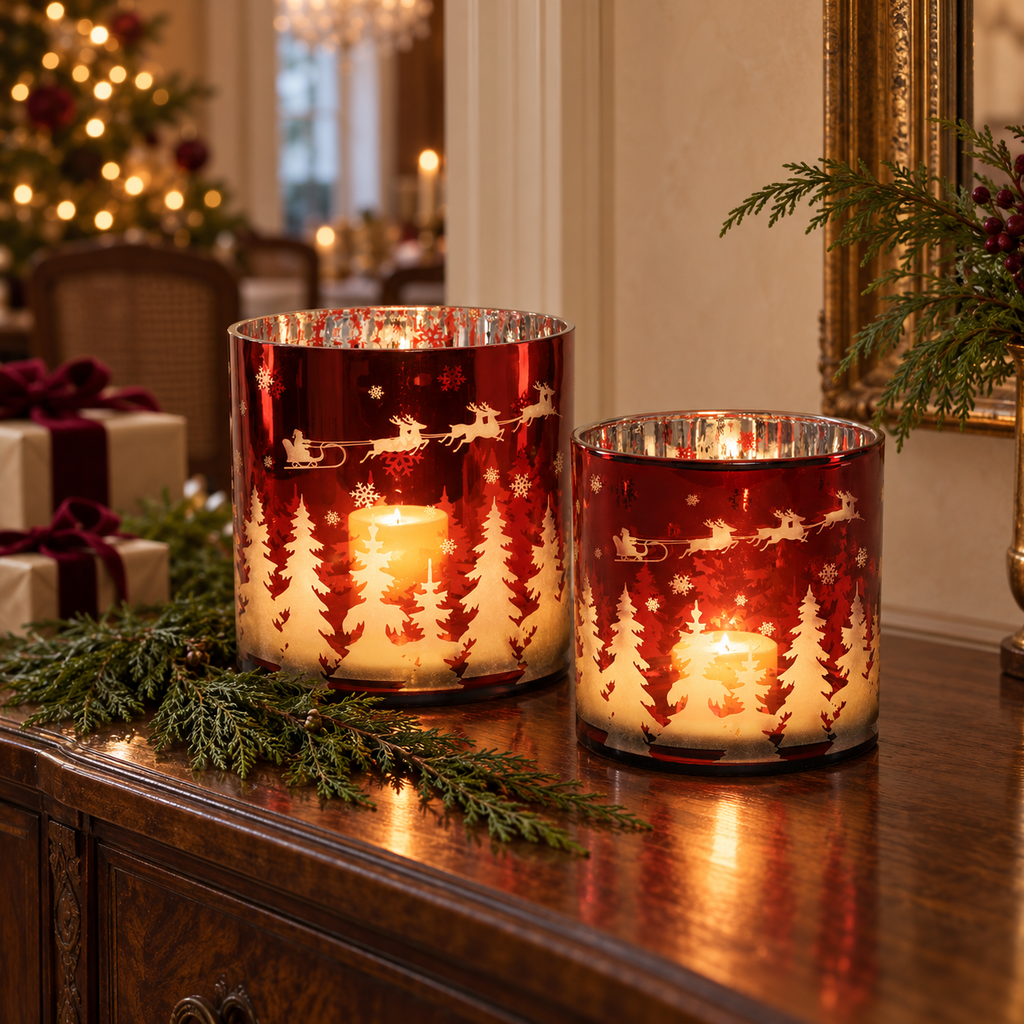 Santa and Sleigh Glass Hurricane