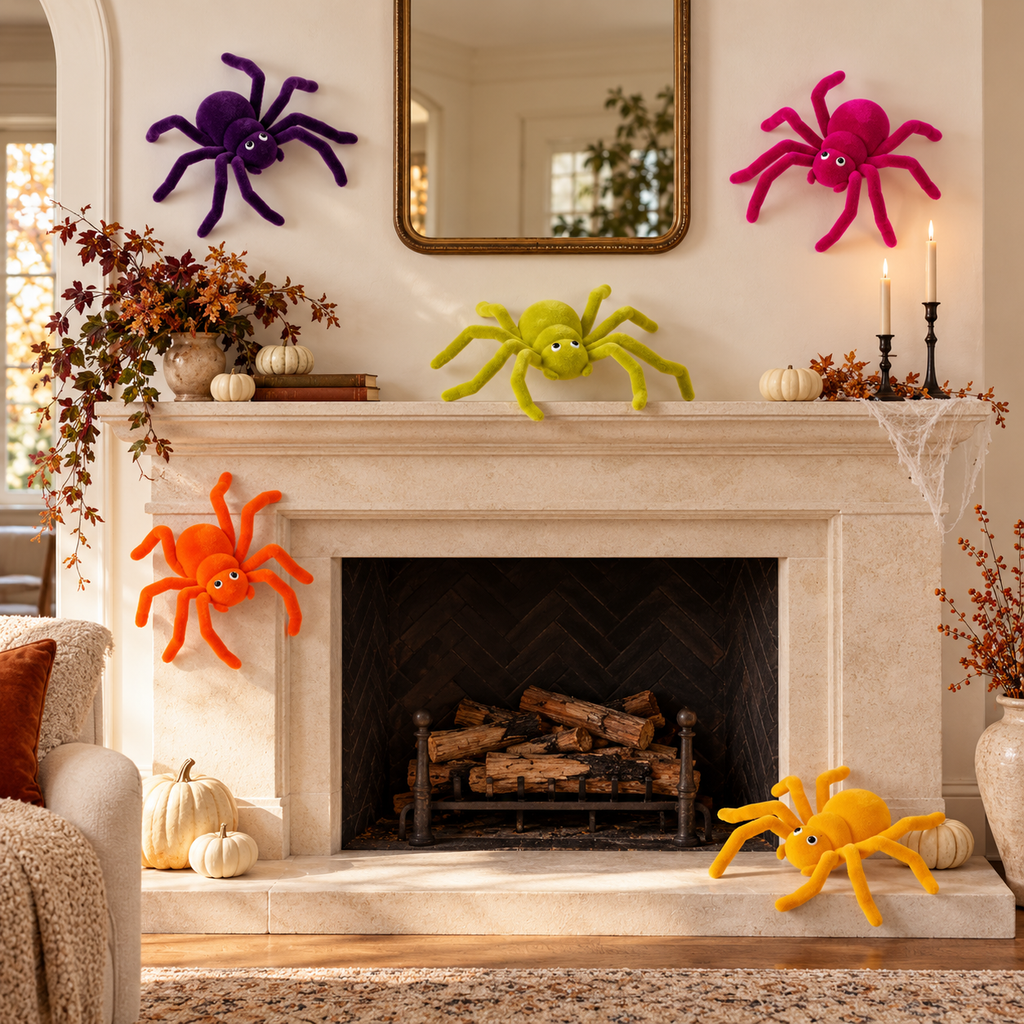 Flocked Spider, Set of 5 Assorted