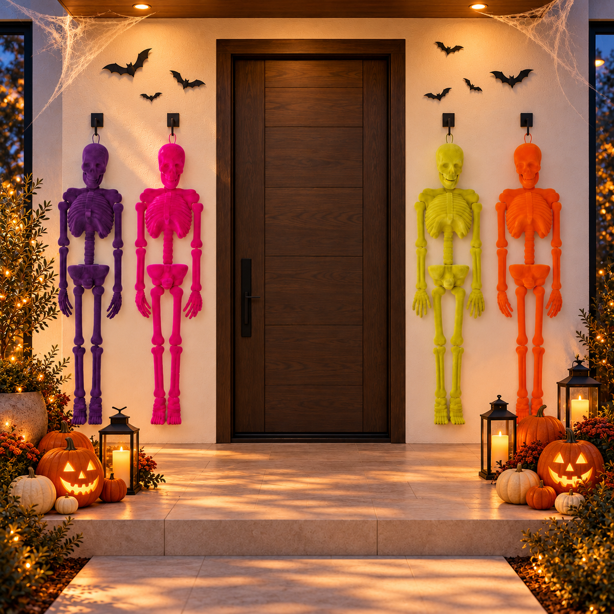 Flocked Skeleton, Set of 4 Assorted