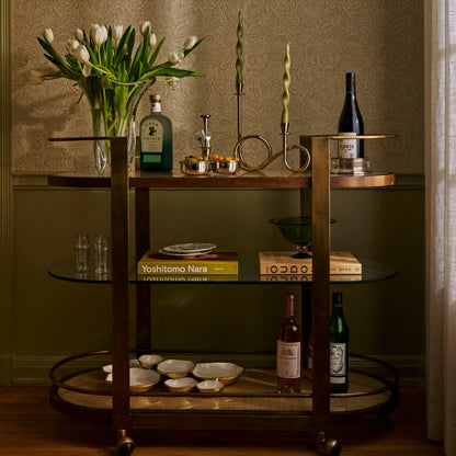 Sloane Oak Wood Oval Bar Cart