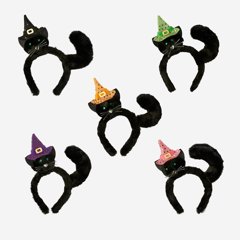 Cat with Witch Hat Headband, Set of 5 Assorted