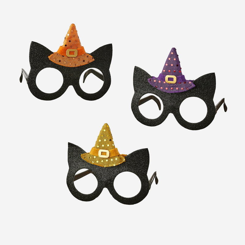 Cat Glasses with Witch Hat, Set of 3 Assorted