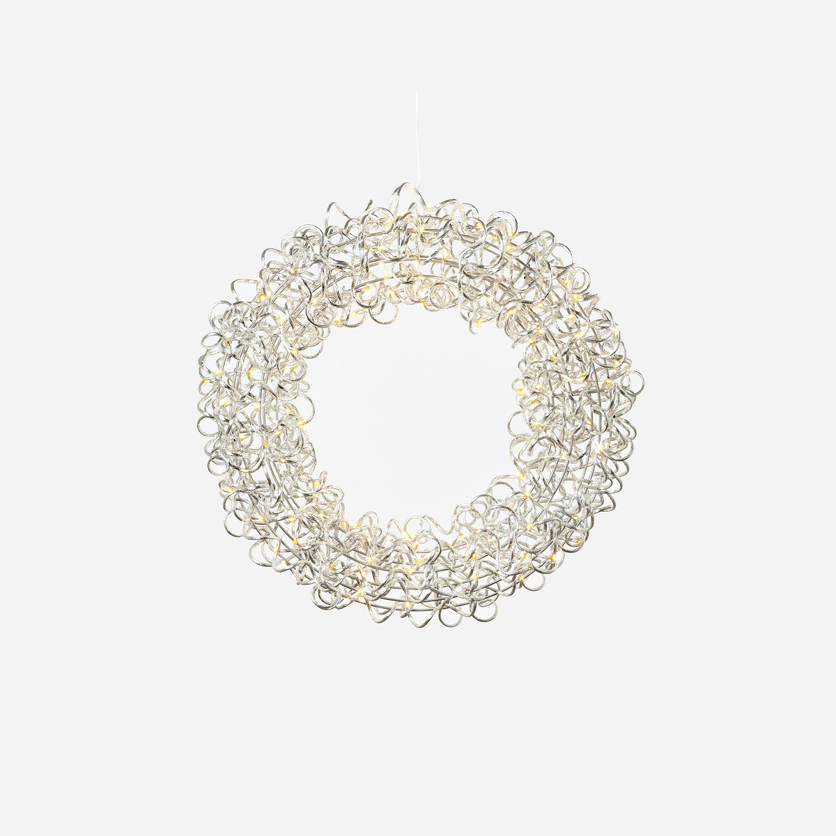 Lit Silver Curly Wreath with Adapter