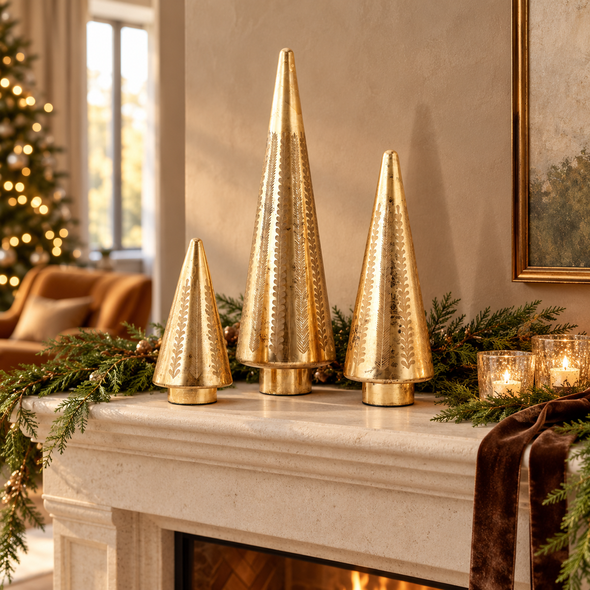 Etched Gold Tree, Set of 3