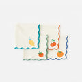 Terrazzo Cloth Napkins with Embroidered Scallop Edge, Set of 4 Assorted featuring assorted fruit designs.