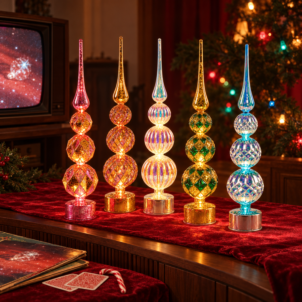 Revolving Lit Glass Tree, Set of 5 Assorted