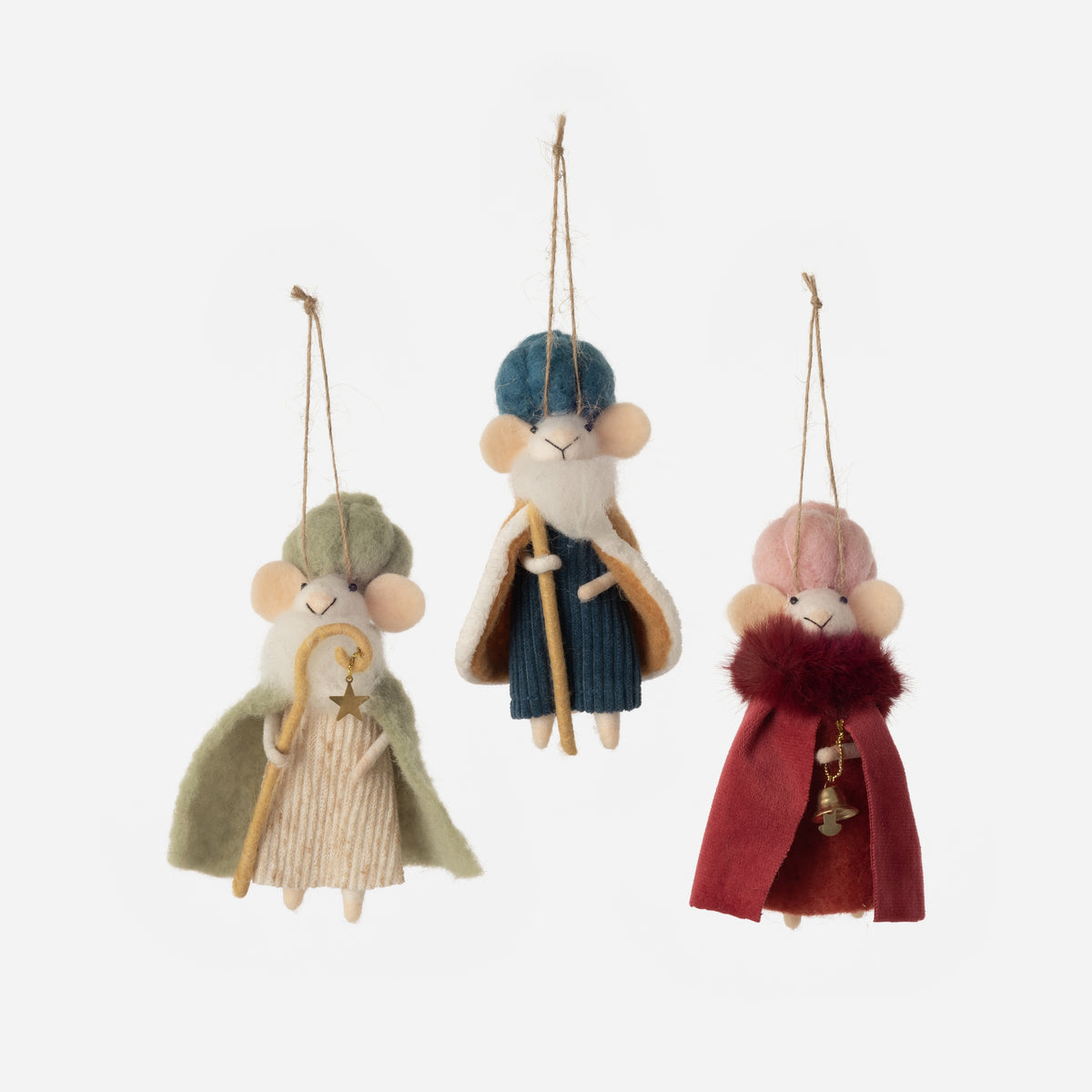Mouse King Felt Ornament, Set of 3 Assorted