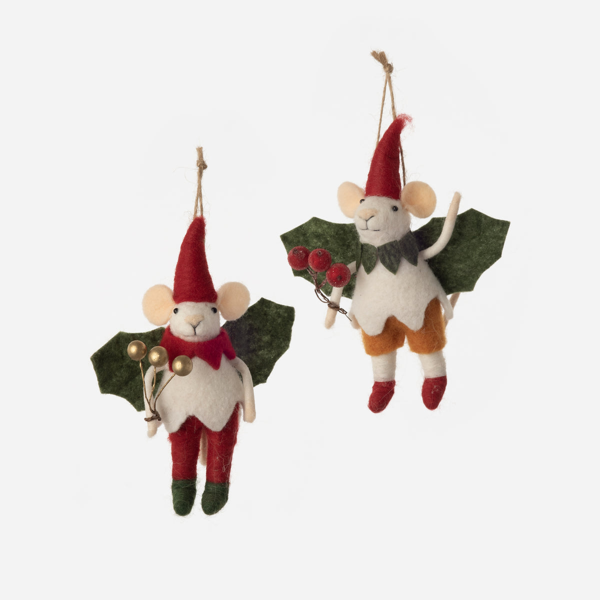 Christmas Mouse Felt Ornament, Set of 2 Assorted