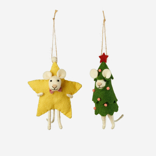Star & Tree Mouse Felt Ornament - Set of 2 Assorted