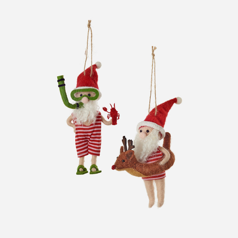 Swimming Santa Ornament, Set of 4, 2 Assorted