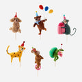 Birthday Cake Topper - Set of 6 Assorted featuring adorable needle-felted animals in party attire.