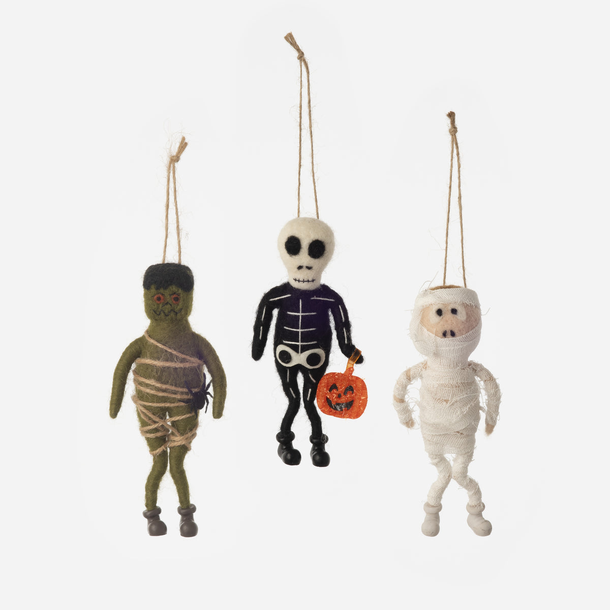 Bowlegged Halloween Character Ornament, Set of 3 Assorted