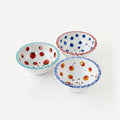 Set of 3 Assorted Berry Bowls with hand-painted fruit designs in various colors and perforated for draining.