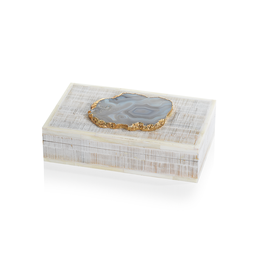 Chiseled Mangowood & Bone Box w/ Agate Stone - Decorative Accessories by Carlyle Avenue
