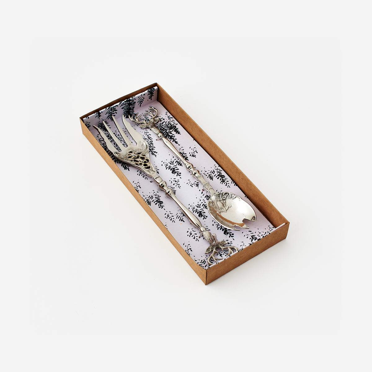 Silver Deer Salad Server Set in Gift Box, Set of 2