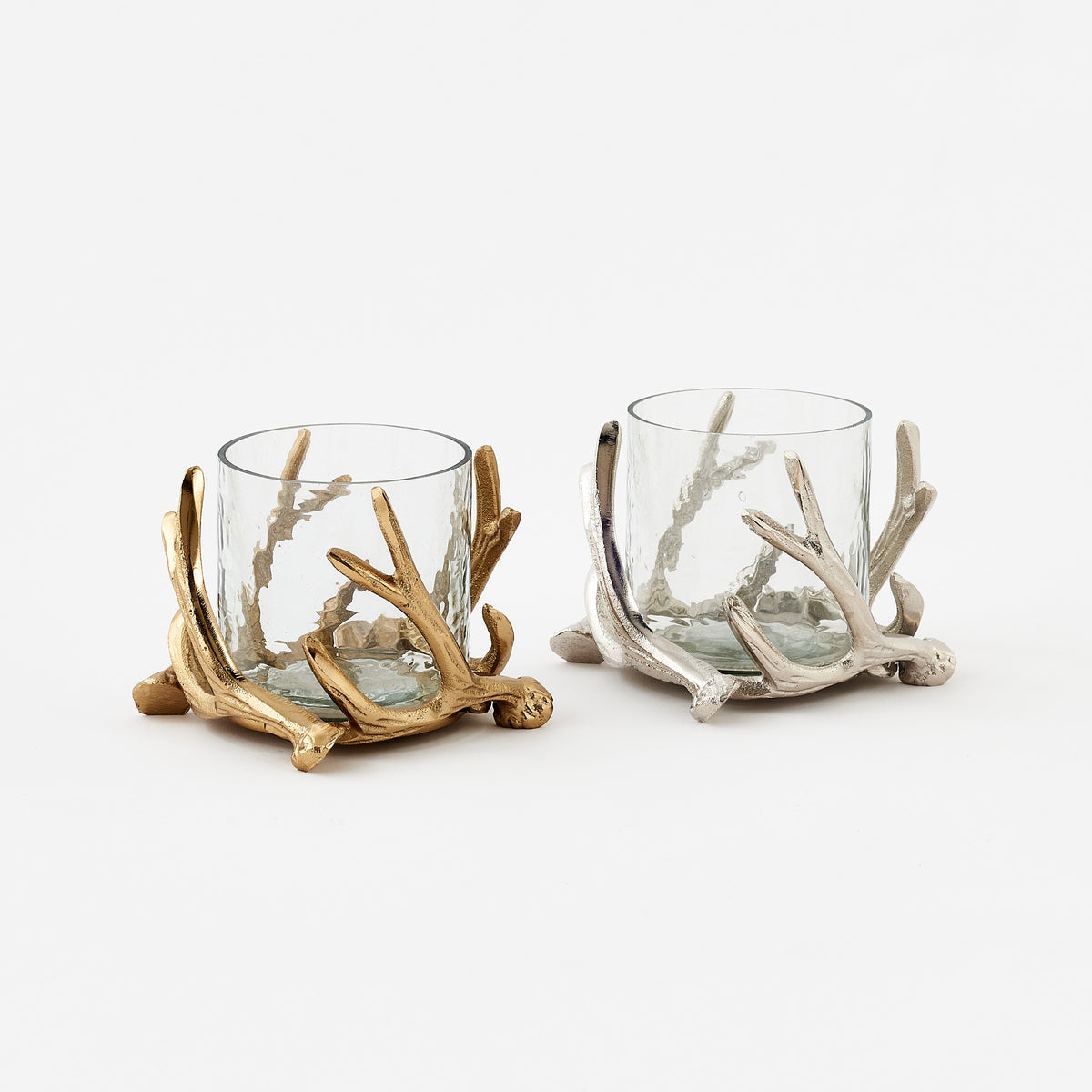 Antler Hurricane Candle Holder with Glass Shade, Set of 2 Assorted