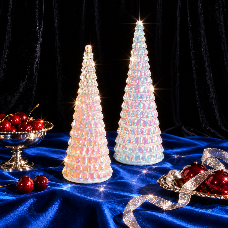 Lit Iridescent Glass Tree, Set of 2 Assorted