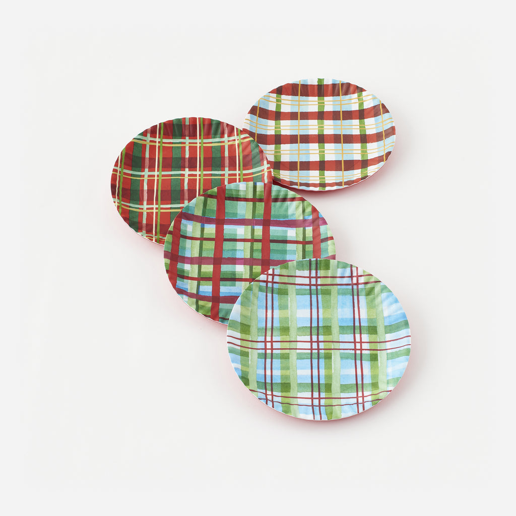 Plaid "Paper" Plate, Set of 4 Assorted Designs