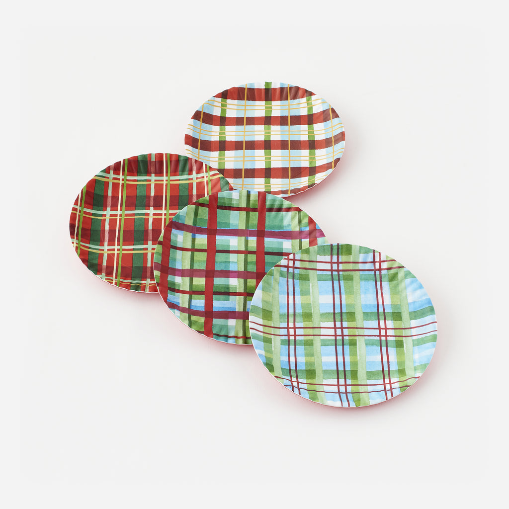 Plaid "Paper" Plate, Set of 4 Assorted Designs