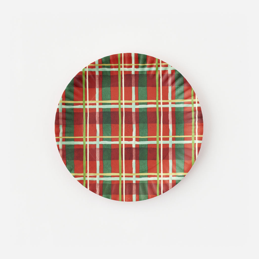 Plaid "Paper" Plate, Set of 4 Assorted Designs