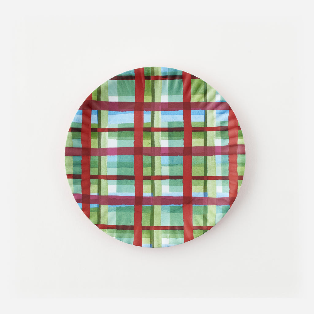 Plaid "Paper" Plate, Set of 4 Assorted Designs