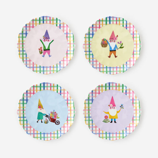Garden Gnome Scalloped Celebrate Plates, Set of 4
