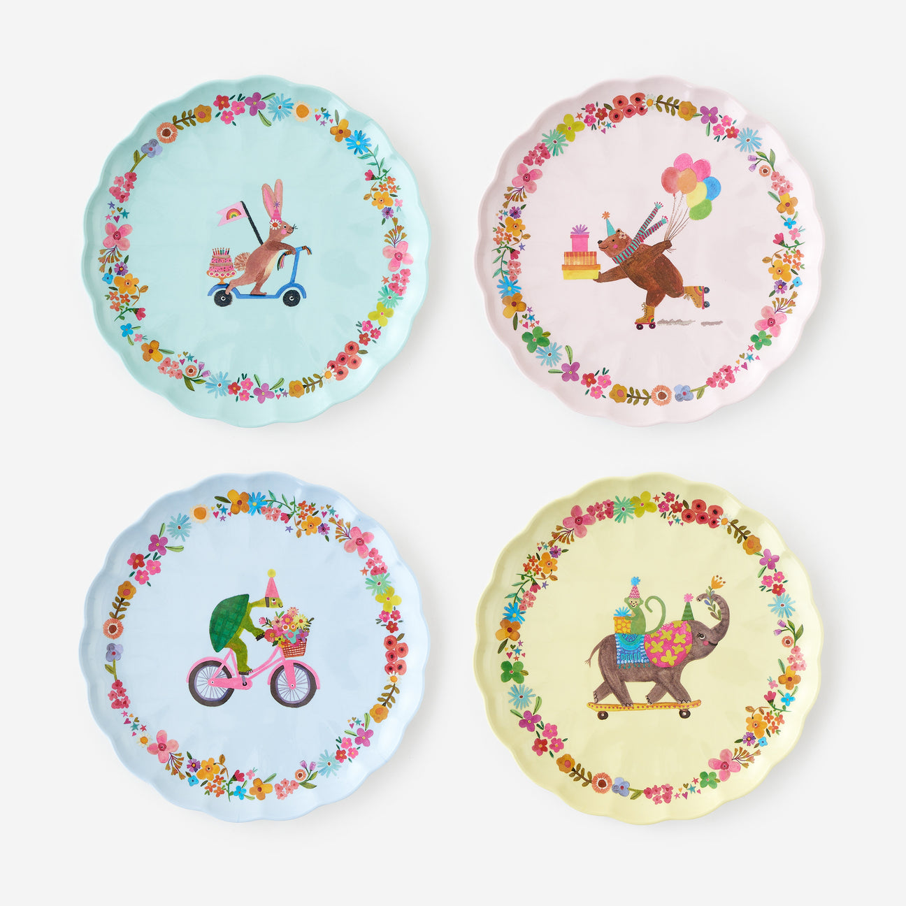 Party Animal Scalloped Celebrate Plates, Set of 4