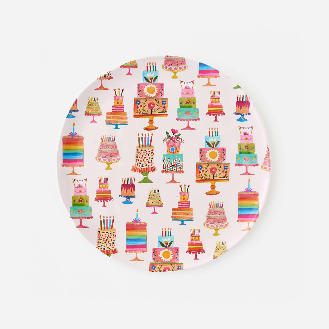 Birthday Cake Celebrate Platter featuring colorful birthday cakes on soft pink background, perfect for dessert tables.