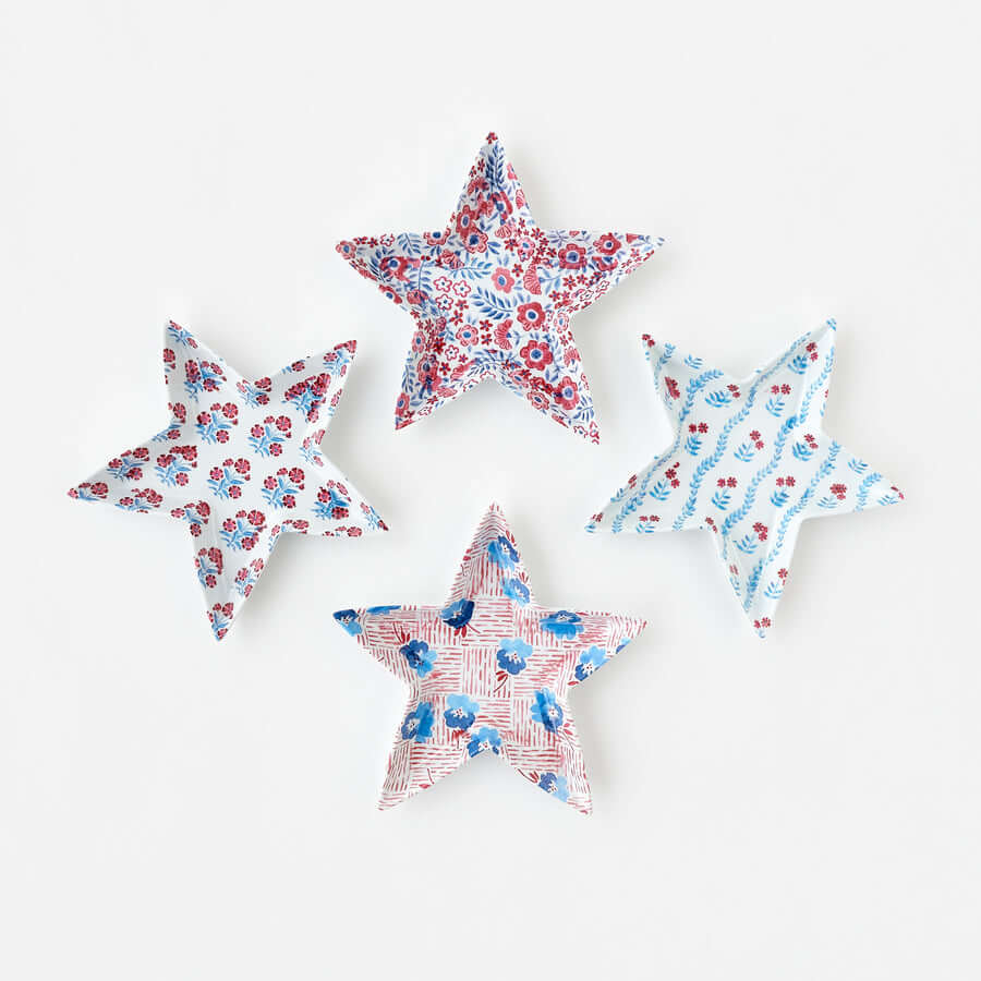 Star "Paper" Plate - 2 Sets of 4 Assorted Designs featuring floral patterns in red, white, and blue.