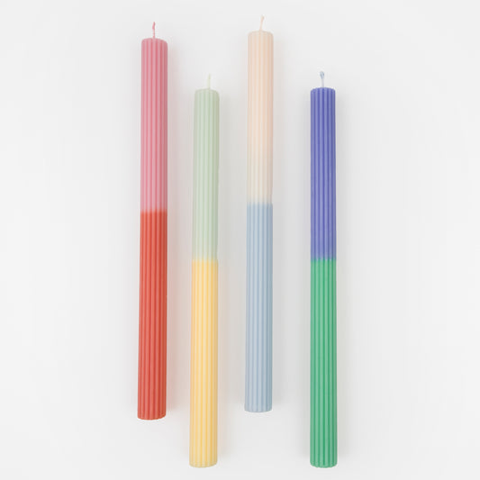 Multi Block Color Taper Candles - Set of 4