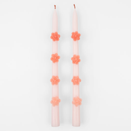 Pink Flower Taper Candles