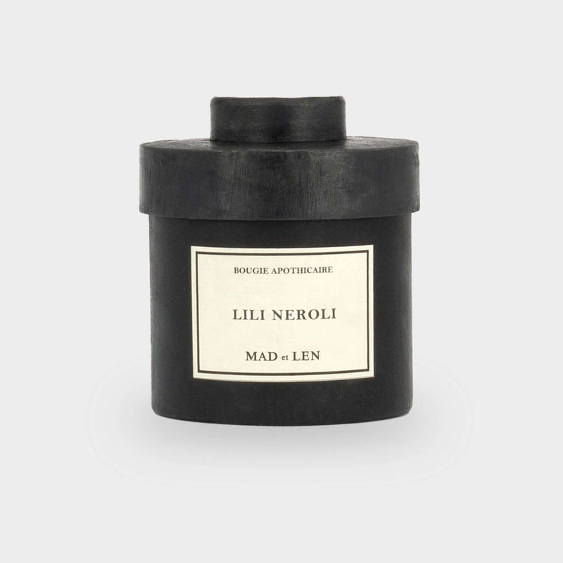 Bougie Apothicaire Petite - Lili Neroli / White Wax candle in handcrafted black vessel by Mad et Len