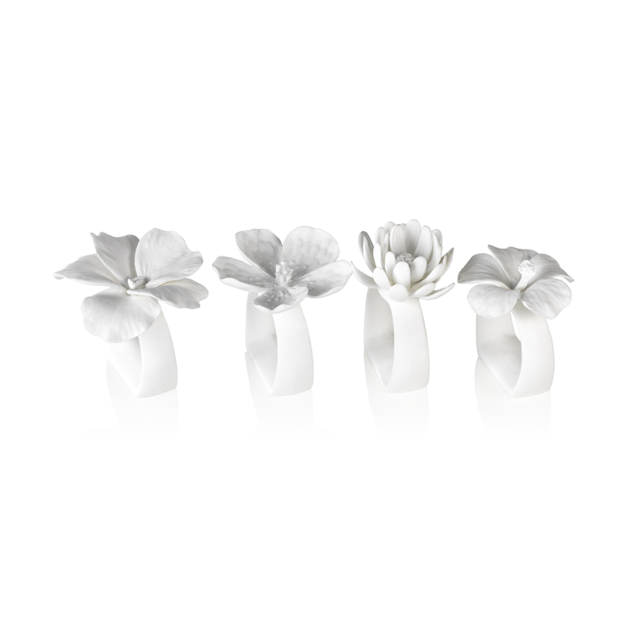 Assorted Bone China Flower Napkin Ring, Set of 4 - Napkin Rings by Carlyle Avenue