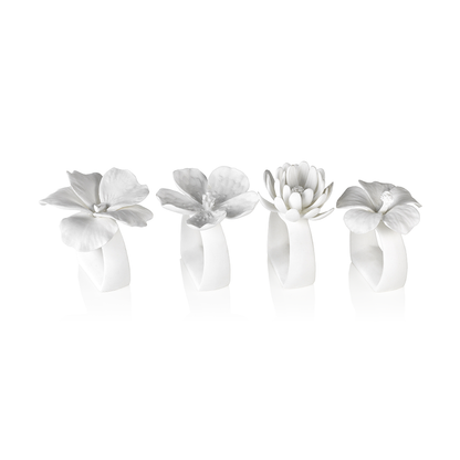 Assorted Bone China Flower Napkin Ring, Set of 4