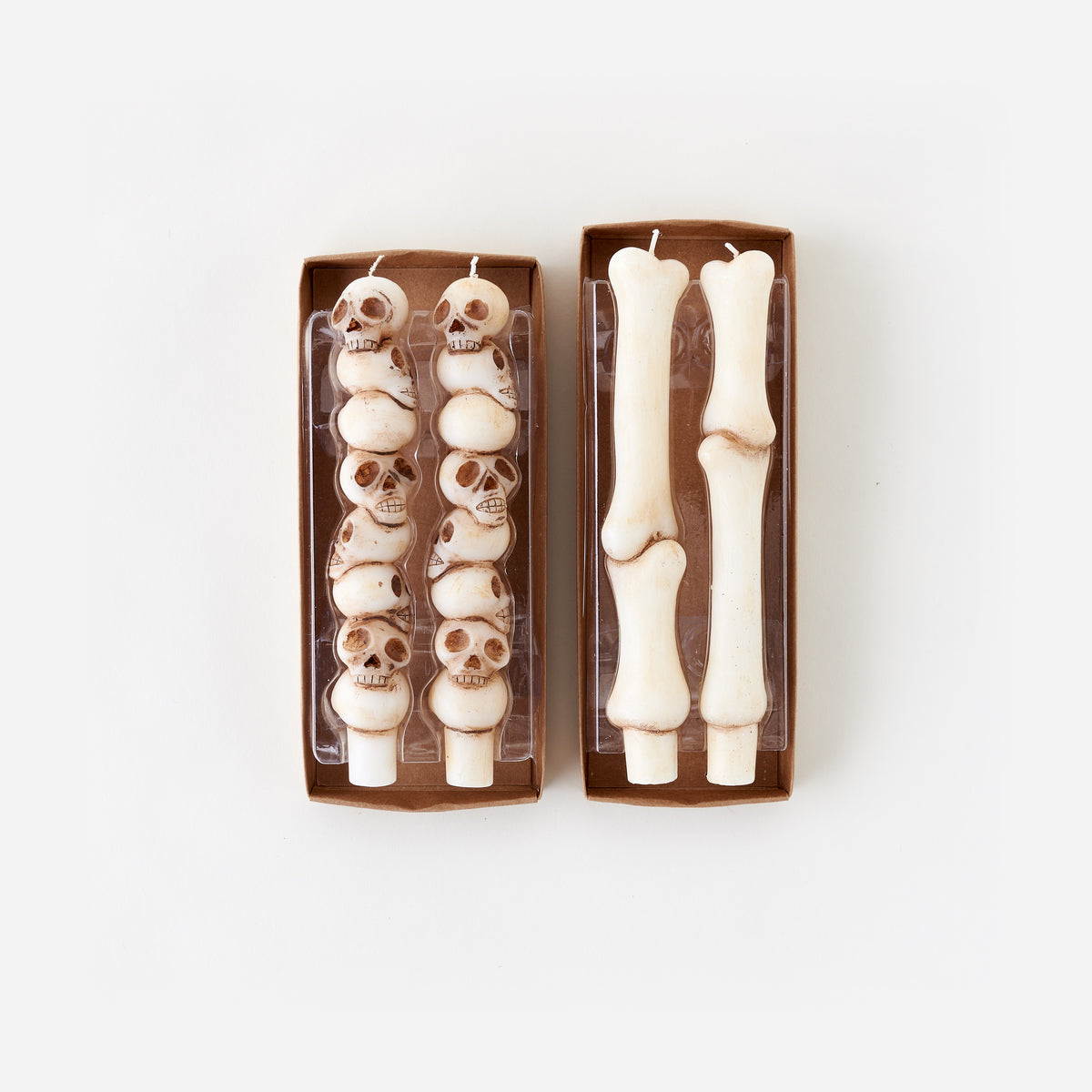 Stacked Skulls and Bones Taper Candles in Gift Box, Set of 2, Assorted Styles