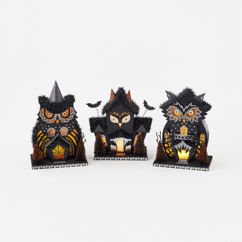 Lighted Owl House, Set of 3 Assorted