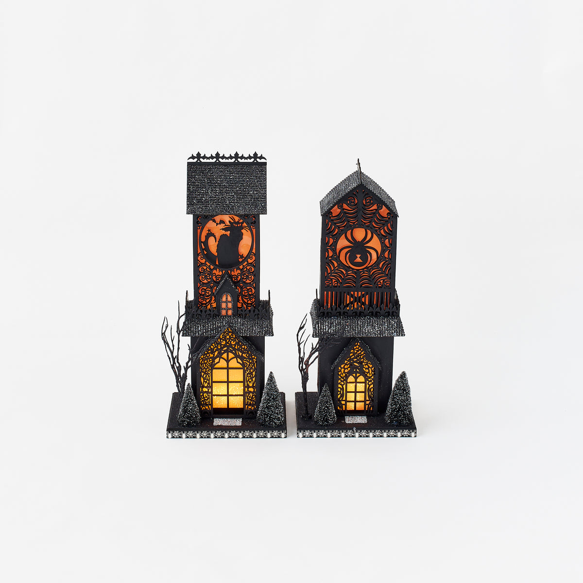 Lit Spider / Cat House, Set of 2 Assorted
