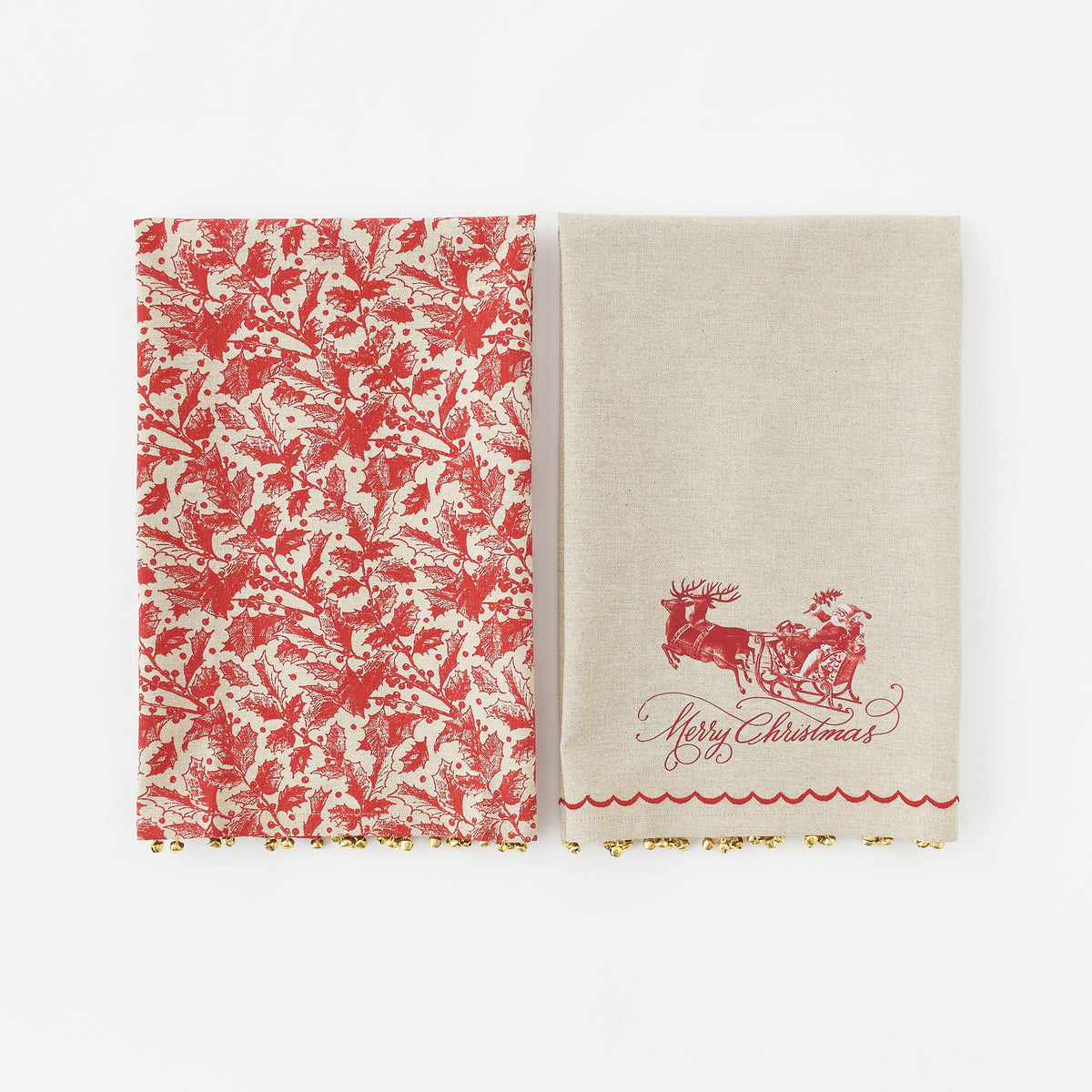 Yuletide Towel with Brass Bells, Set of 2 Assorted